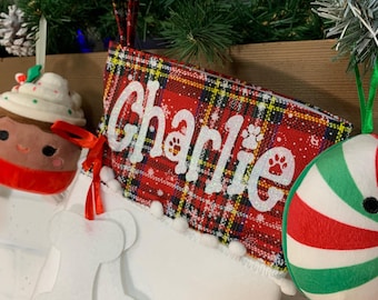 Personalized Christmas Dog Stocking, Pet Stocking, Dog Bone Stocking, Dog Paw, Dog Lover Gift, Unique Holiday Gift for Dog Mom, Grandma, Dad