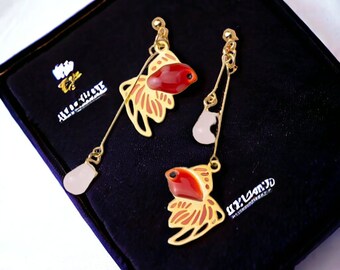 Koi Fish Clip-on Earrings Dangle, Invisible Resin Clip On Earrings, No Piercing Earrings, Mismatched Fish Earrings, Goldfish Earrings, Gifts