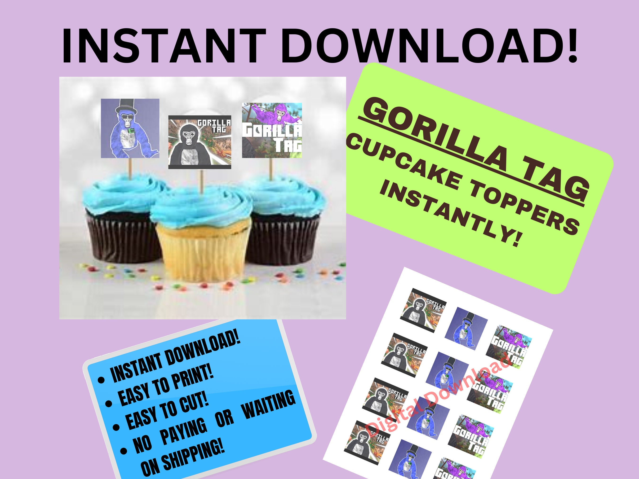 Cakecery Gorilla Tag VR Edible Cake Image Topper Birthday Cake Banner 1/4  Sheet