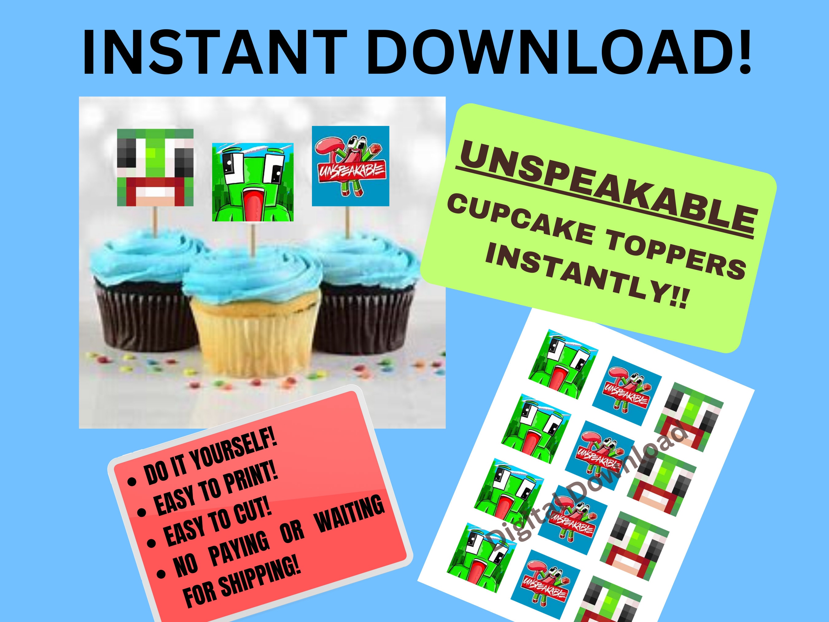 Unspeakable Cupcake Toppers Printable - Etsy
