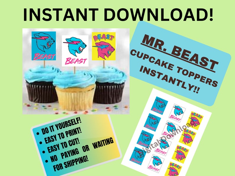 Mr. Beast Cupcake Toppers Printable - Etsy