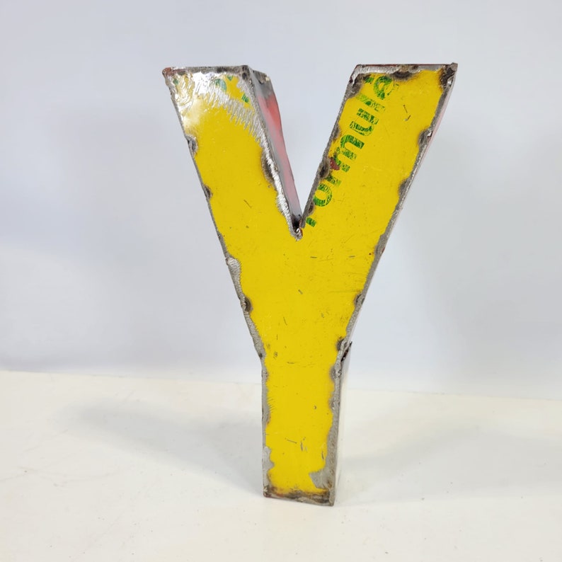 Letter Y made from recycled oil barrels 22 or 50 cm different colors Upcycling handmade & fair Gelb