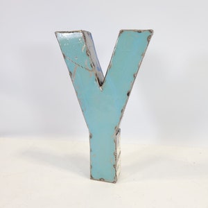 Letter Y made from recycled oil barrels 22 or 50 cm different colors Upcycling handmade & fair Türkis