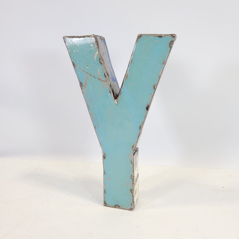 Letter Y made from recycled oil barrels 22 or 50 cm different colors Upcycling handmade & fair Türkis