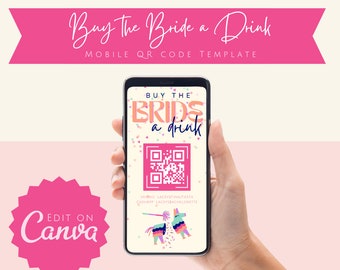 Modèle de code QR pour mobile Fiesta Bachelorette Trip | Achetez un verre à la mariée | Modèle modifiable de week-end de Bach | Téléchargement numérique