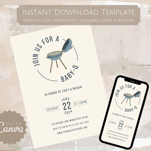 Baby-Q Backyard B-B-Q Baby Shower Invitation l Digital Download Editable Template | Gender Reveal Invite | Barbeque Couples Shower Invite image 2