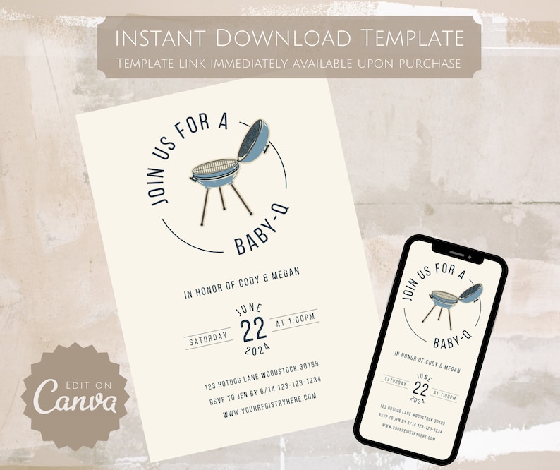 Baby-Q Backyard B-B-Q Baby Shower Invitation l Digital Download Editable Template | Gender Reveal Invite | Barbeque Couples Shower Invite image 2