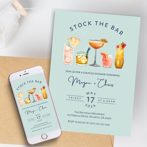 Zaproszenie na imprezę Stock The Bar | Szablon do edycji w wersji cyfrowej | Zaproszenie na przyjęcie dla par | Przyjęcie zaręczynowe | Koktajl na cześć miłości