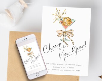 Disco Martini New Years Eve Party Invitation | Digital Download Editable Template | Holiday Party Invite | Cute New Year Party Invite 2025