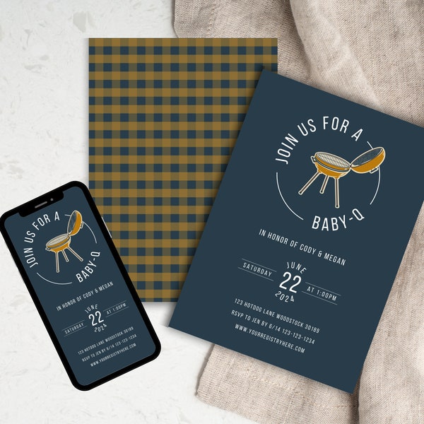 Baby-Q Backyard B-B-Q Baby Shower Invitation l Digital Download Editable Template | Gender Reveal Invite | Barbeque Couples Shower Invite