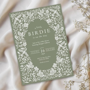 Sage Floral Birdie Baby Shower Invitation Template Elegant Bird Themed Baby Shower Printable Invitation Gender Neutral Baby Shower Invite