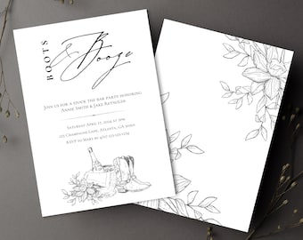 Boots and Booze Rustic Stock the Bar Party Invite Boho Country Wedding Invitation Minimalist Couples Shower Digital Invitation Template