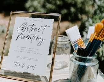 Abstract Painting Guest Book Sign | Interactive Wedding Painting Instructions | Digital Download Editable Template | Printable Wedding Sign