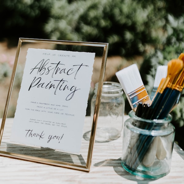 Abstract Painting Guest Book Sign | Interactive Wedding Painting Instructions | Digital Download Editable Template | Printable Wedding Sign