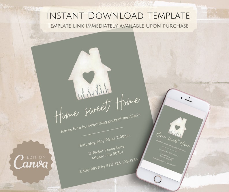 Minimalist Housewarming Party Invitation Digital Download Editable ...