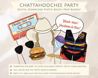 Way Down Yonder on the ChattaTWOchee Birthday Party Photo Booth Props Digital Download Template 90s Country Party Theme Chattahooche Signs