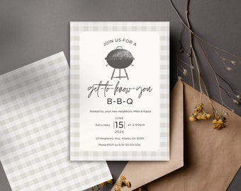 Get To Know You BBQ Invitation | Minimalist Modern Digital Download Printable Template | New Neighbor Welcome to the Neighborhood Barbecue