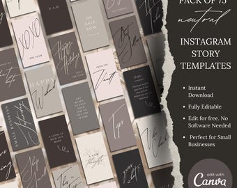 Small Business Instagram Story Templates | Minimal Moody Neutral IG Aesthetic Social Media Posts | Digital Marketing Editable Template Pack