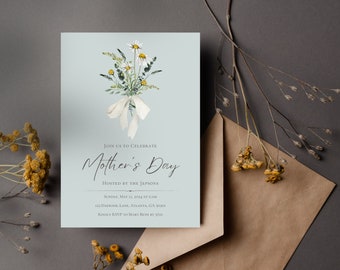 Mother's Day Invitation | Digital Download Printable Template | Dusty Blue Floral Invite | Mother's Day Brunch Party | Happy Mother's Day