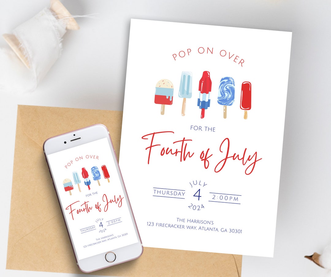 Cute Fourth of July Popsicle Party Invitation Template | Red White and ...