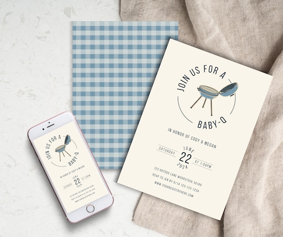 Baby-Q Backyard B-B-Q Baby Shower Invitation l Digital Download Editable Template | Gender Reveal Invite | Barbeque Couples Shower Invite