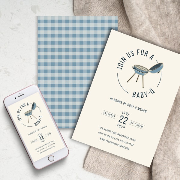 Baby-Q Backyard B-B-Q Baby Shower Invitation l Digital Download Editable Template | Gender Reveal Invite | Barbeque Couples Shower Invite