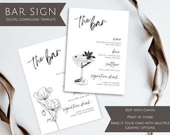 Bar Menu Custom Wedding Drink Sign Signature Cocktail Template Digital Download Editable At Home Print Wedding Sign for Cocktail Hour DIY