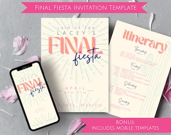 Final Fiesta Bachelorette Invitation Template Pack | Mobile and Print Templates | Bach Weekend Details Editable Template | Digital Download