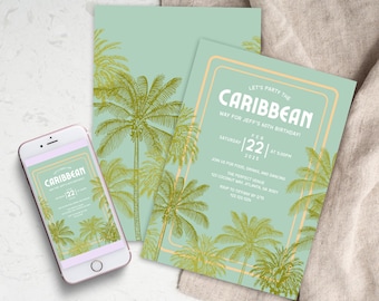 Caribbean Birthday Party Invitation Template | Tropical Island Party Invite | Havana Nights Party | Summer Adult Birthday Party Beach Bash