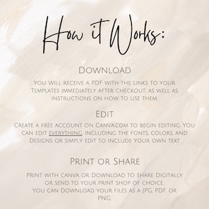 May include: How it Works: Download a PDF with links to templates, edit them on Canva.com, and print or share digitally.