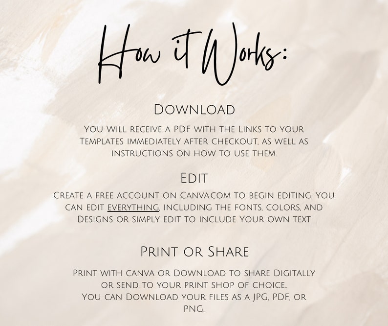 May include: How it Works: Download a PDF with links to templates, edit them on Canva.com, and print or share digitally.