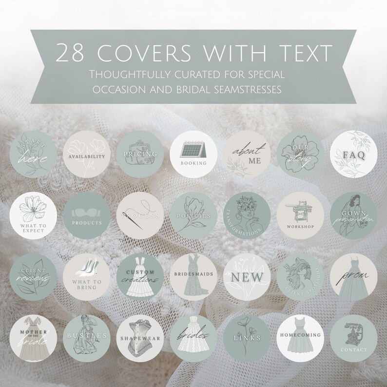 Seamstress Instagram Story Highlight Covers Bridal Special Occasions Alterations IG Highlight