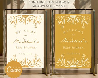 Sunshine Baby Shower Welcome Sign Editable Template | Sunny Yellow Boho Baby Shower Party Sign | Sunshine Party | Gender Neutral Baby Shower