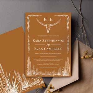 Vintage Western Wedding Invitation Template | Rustic Wedding Invite | Terracotta Folk Art Printable Invitation | Modern Desert Invitation