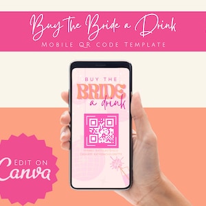 Disco Bachelorette Trip Mobile QR Code Template | Buy the Bride a Drink | Pink Last Disco Bach Weekend Editable Template | Digital Download