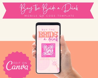 Disco Bachelorette Trip Mobile QR Code Template | Buy the Bride a Drink | Pink Last Disco Bach Weekend Editable Template | Digital Download