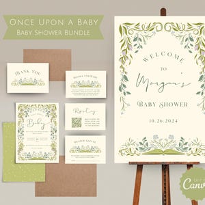 Once Upon A Baby Story Book Pacchetto Baby Shower per un Baby Shower da favola, segnali di benvenuto, libri per bambini, modello di invito stampabile