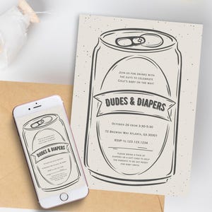 Dudes and Diapers Baby Shower Invitation For Men | Guy&#39;s Diaper and Wipes Shower | Drinks and Diapers Invite | Guy Baby Shower Invitation