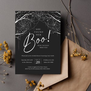 Spooky Bridal Shower Invitation Template Halloween Bachelorette She Found Her Boo Invite Spooky Wedding Shower Fall Spiderweb Invitation