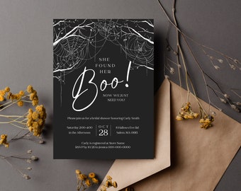 Spooky Bridal Shower Invitation Template Halloween Bachelorette She Found Her Boo Invite Spooky Wedding Shower Fall Spiderweb Invitation