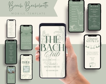 Vintage Beach Bachelorette Mobile Itinerary | Girls Beach Trip Invite | Bach Club Retro Beach Club Editable Template | Trip Planner Download