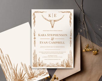 Rustic Western Wedding Invitation Template | Elegant Desert Wedding Invite | Country Chic Printable Invitation | Modern Rustic Invitation