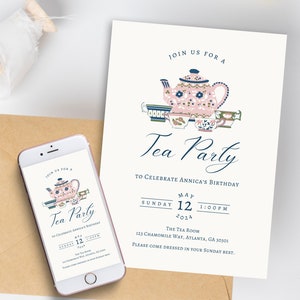 Vintage Garden Tea Party Invitation Template Floral Afternoon Tea Invite High Tea Birthday Party Lets ParTEA Digital Download Canva Template