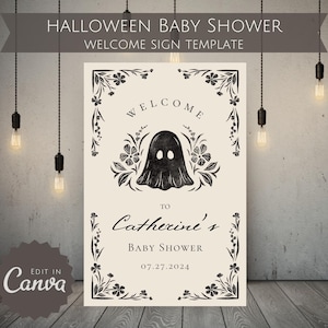 Little Boo Baby Shower Welcome Sign Template Spooky Gender Reveal Sign Dark and Moody Welcome Sign Gothic Baby Shower Decor Halloween Baby