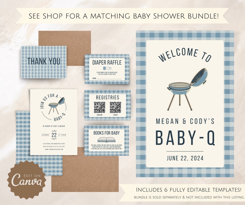 Baby-Q Backyard B-B-Q Baby Shower Invitation l Digital Download Editable Template | Gender Reveal Invite | Barbeque Couples Shower Invite image 6