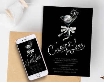 Cheers Disco Cocktail Bridal Shower Invitation | Digital Download Editable Template | Couples Shower Invite | Rehearsal Dinner Invite