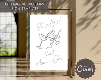 She Said Yes Sign for a Modern Engagement Party Welcome Sign Template Cheers to Love Bow Cocktail Bridal Shower Sign Minimalist Welcome Sign
