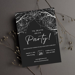 Spooky Spiderweb Wedding Invitation Template | Digital Download Editable Template | Gothic Wedding Invitation | &#39;Til death Do Us Party