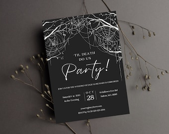 Spooky Spiderweb Wedding Invitation Template | Digital Download Editable Template | Gothic Wedding Invitation | 'Til death Do Us Party
