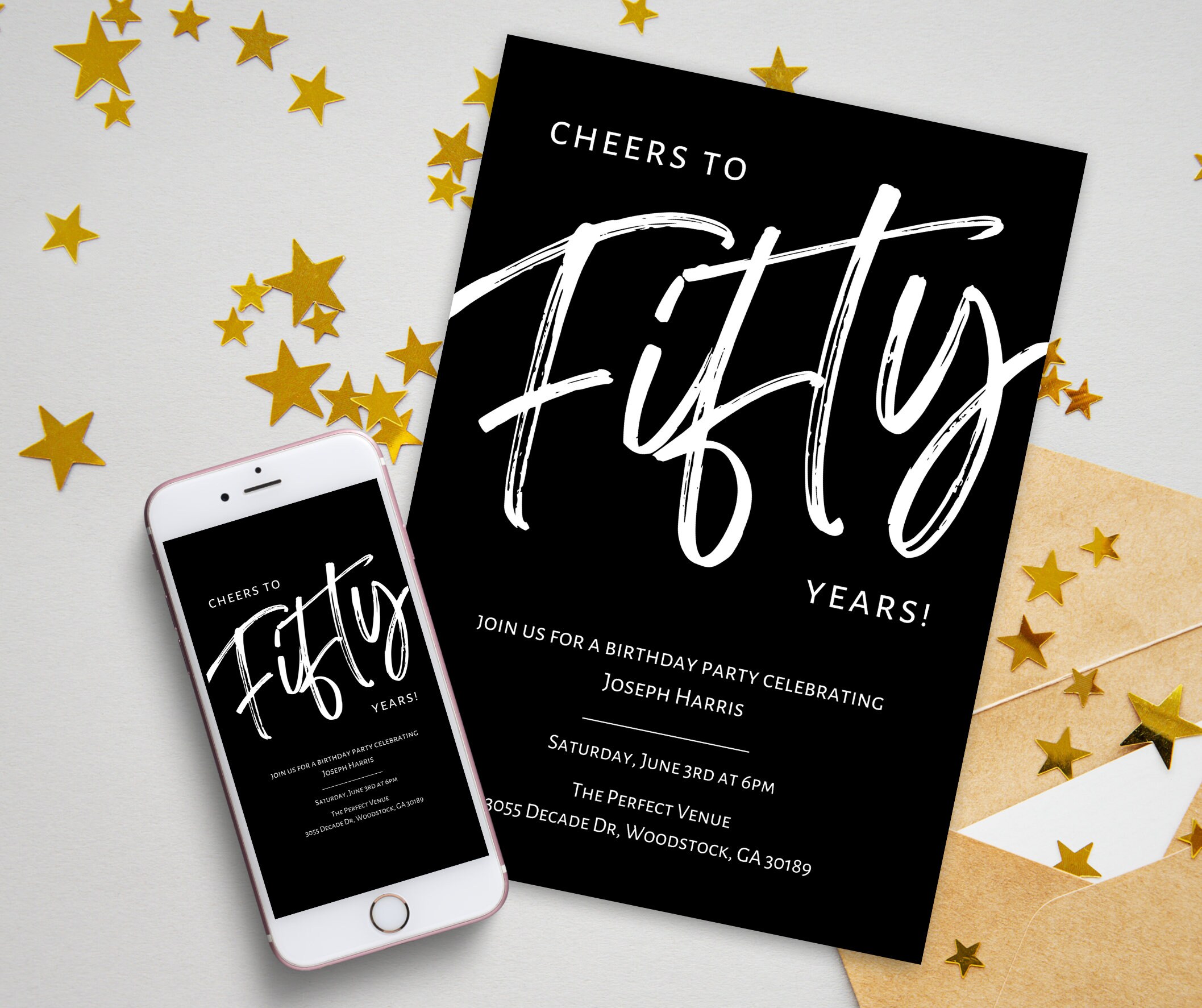 Cheers to 50 Years Invitation | Minimalist Modern Milestone Birthday ...